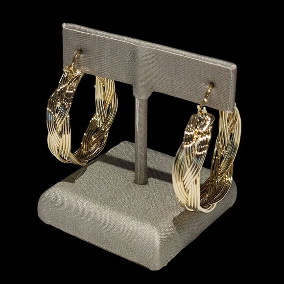 Gold Plated Hoop Earrings Woven Twisted Hoop Earrings 1.2in Diameter - Picture 12 of 12